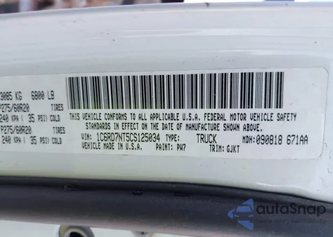 2012 Ram 1500 Laramie из США, поврежденный, VIN 1C6RD7NT5CS125034